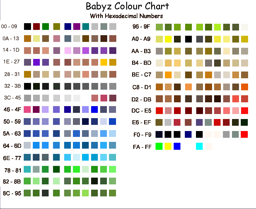 Babyz colours in hex numbers